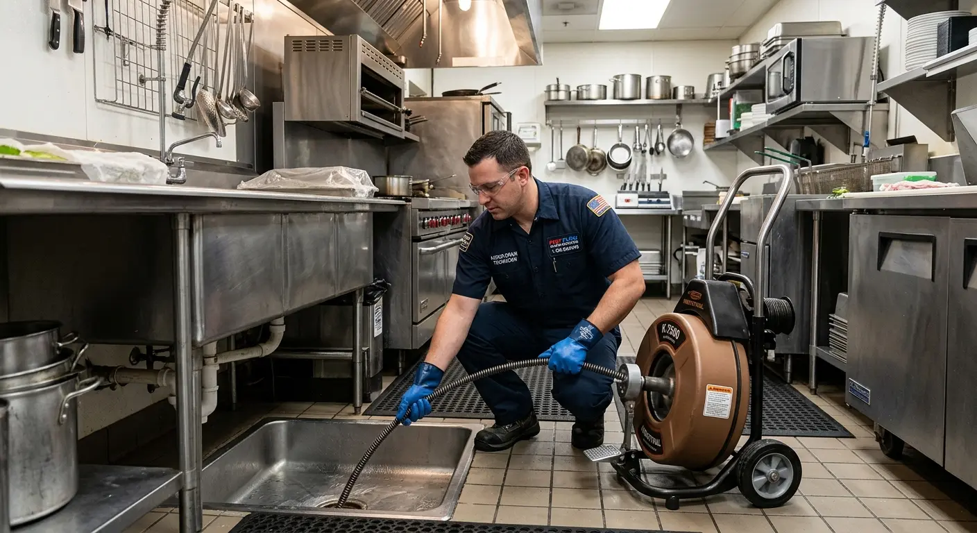 Commercial drain cleaning service in a restaurant kitchen in Hanson