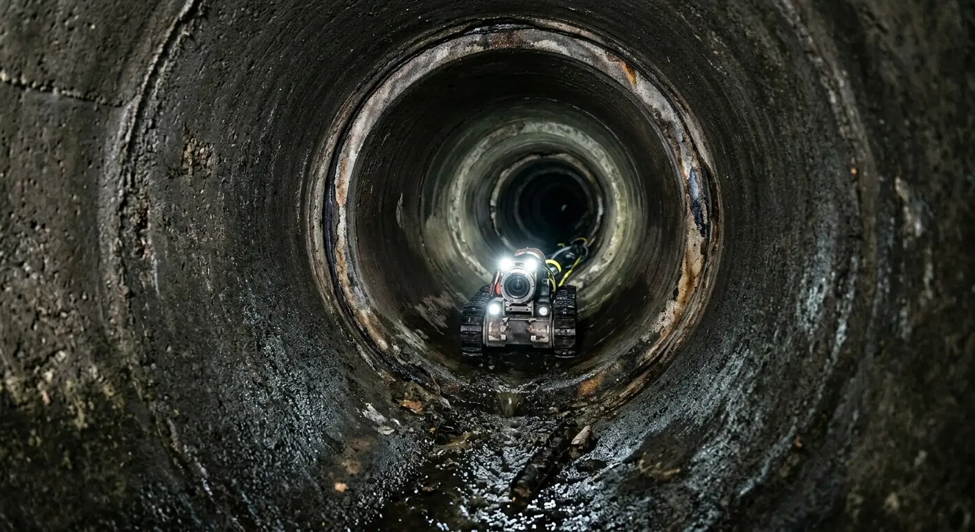 Robotic sewer camera inspecting pipe interior for Sewer Line Repair in Hanson